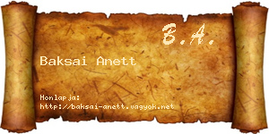 Baksai Anett névjegykártya